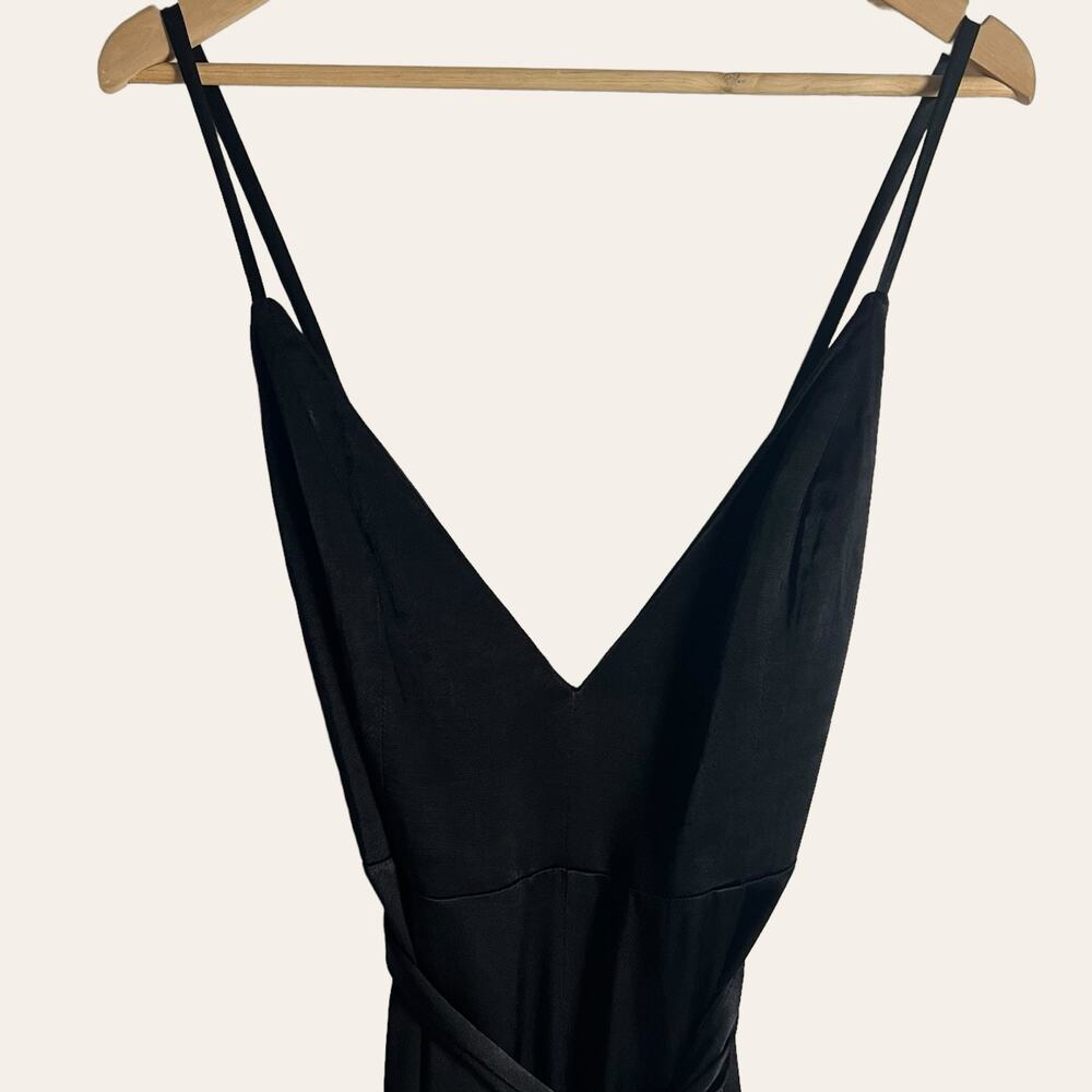Fame and Partners Benton Black Satin Tie Waist Sleeveless Jumpsuit Size 6 - Picture 7 of 15